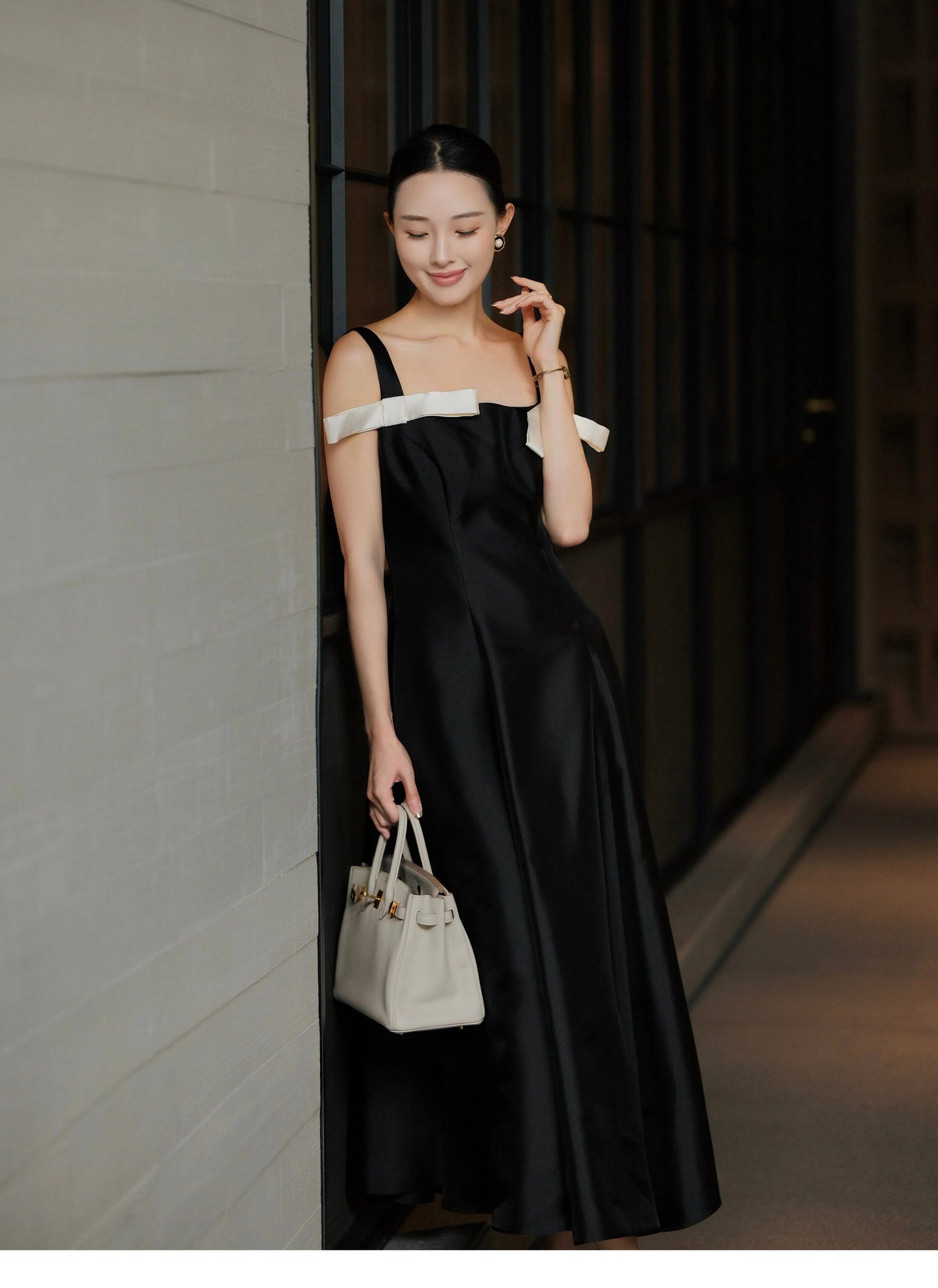 ATELIER MISS LU  Contrasting Bow Splicing Dress Long Skirt - MARTA.