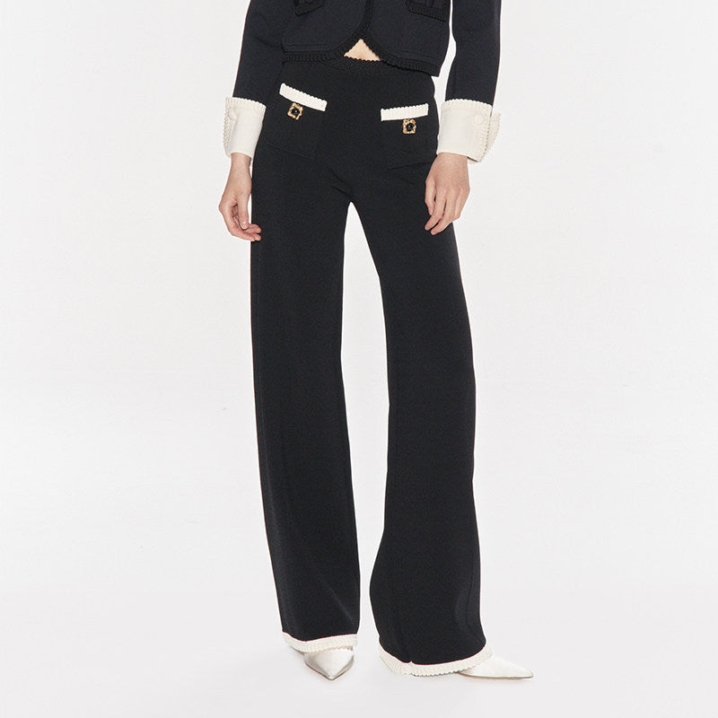 FAME elegant hand-hooked lace high-waisted black knitted trousers - RICHARD