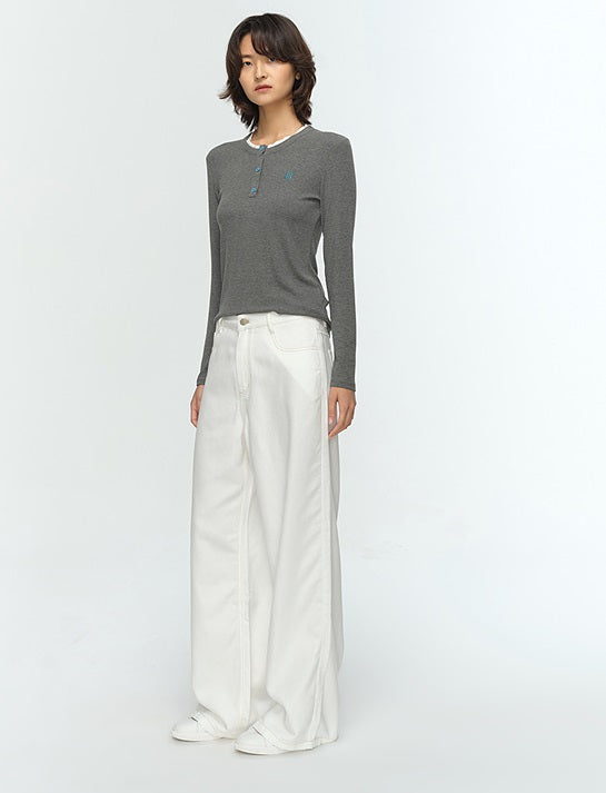 COMME MOI Lu Yan designer new women's Henry collar wool base T-shirt - PRIDE.