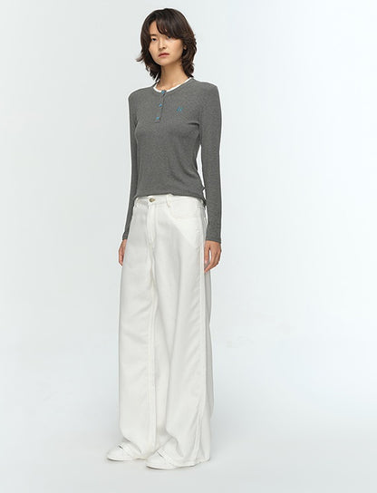 COMME MOI Lu Yan designer new women's Henry collar wool base T-shirt - PRIDE.