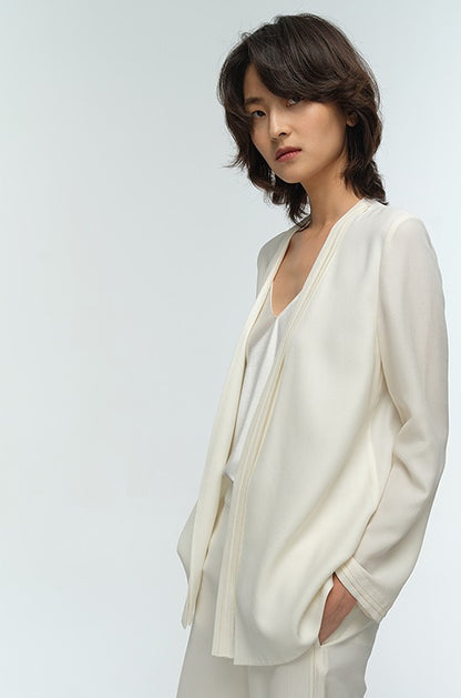 COMME MOI Lu Yan designer's new women's commuter collarless silk wool streamer suit - MARTHA.