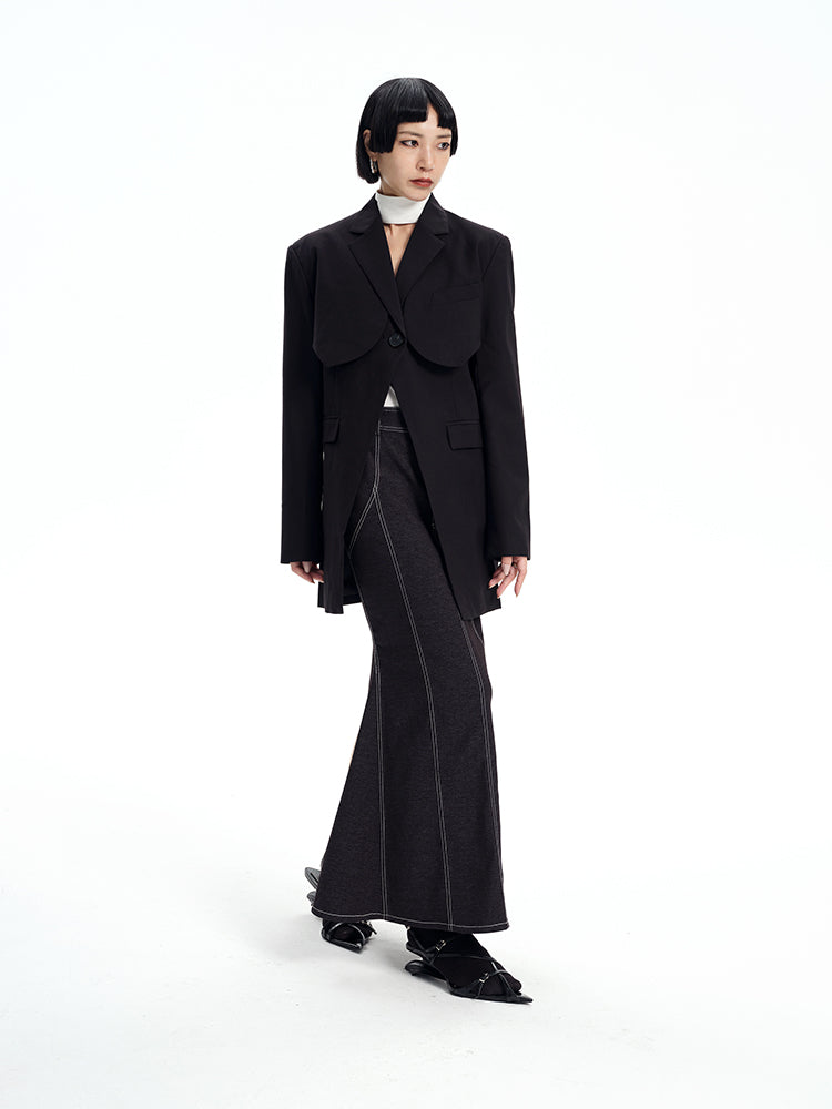 TINY IN cinched waist cut-out two-piece women's black suit vest -SEER