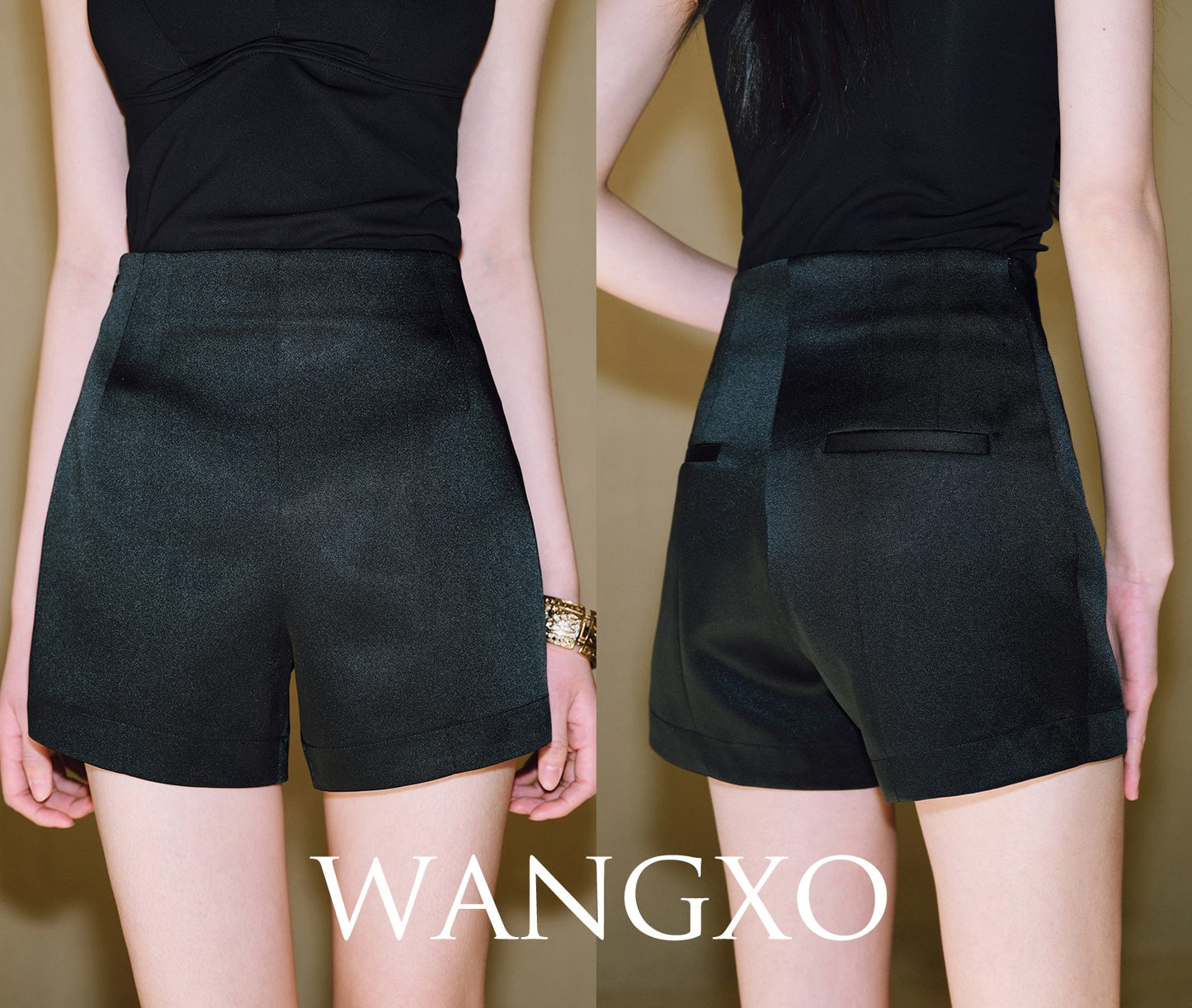 WANGXO | Double-Sided Satin High-Waisted A-Line Shorts -LANA.