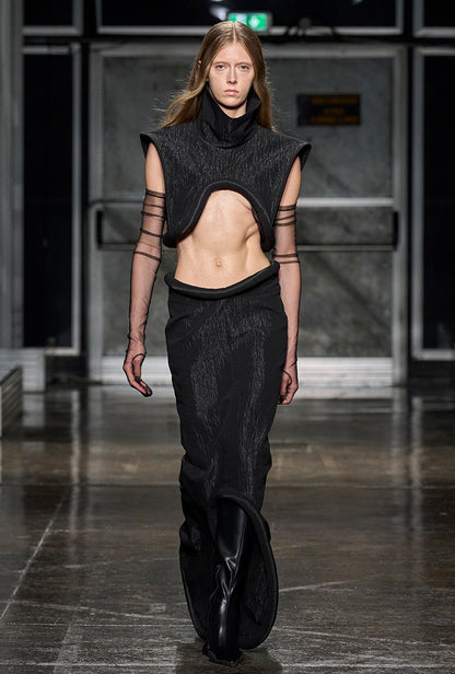 ANNAKIKI designer black slim skeet special-shaped long skirt-NICO