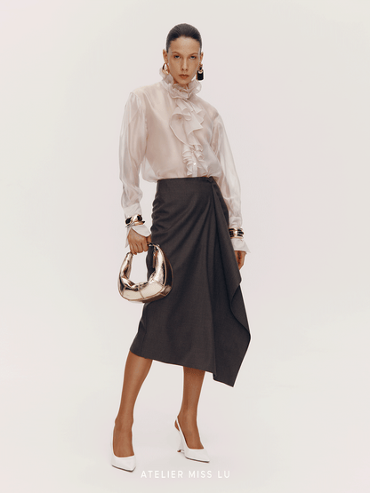 ATELIER MISS LU [Fiddler Poet] Irregular Vertical Sheep Wool Blend Skirt -  GLORY.