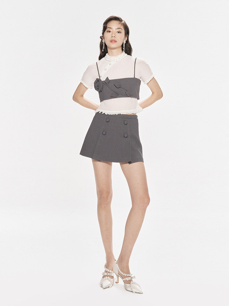 FAME White Mesh Thin Sheer Pleated Short sleeve Top - BRENNAN.