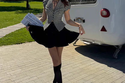 Le Palais Vintage black wrap short shirt ruffled puffy skirt-CALCIFER.