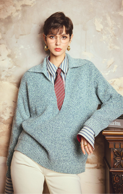ANNASPEAK deep V loose knit sweater-CHERRY.