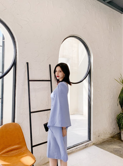 DOLLY Elegant One Shoulder Long Trumpet Sleeve Slim Fit Wedding Guest Dress-MALA