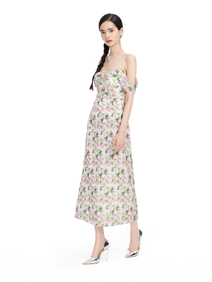 YES BY YESIR | Ye Qians 2025 Monet Garden Dream Painterly Slip Dress with Delicate Florals -ARLETTA.