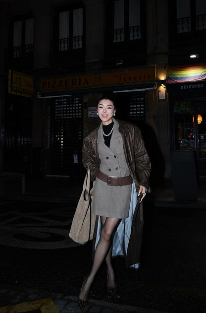 MEI SANGUAN Brown double-breasted thin loose trench coat - TURNER