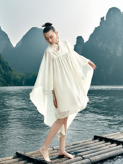 HECO [Feng Wu Clear Sleeves] New Chinese Standing Collar Buckle Flowing Dress- CLOAK.