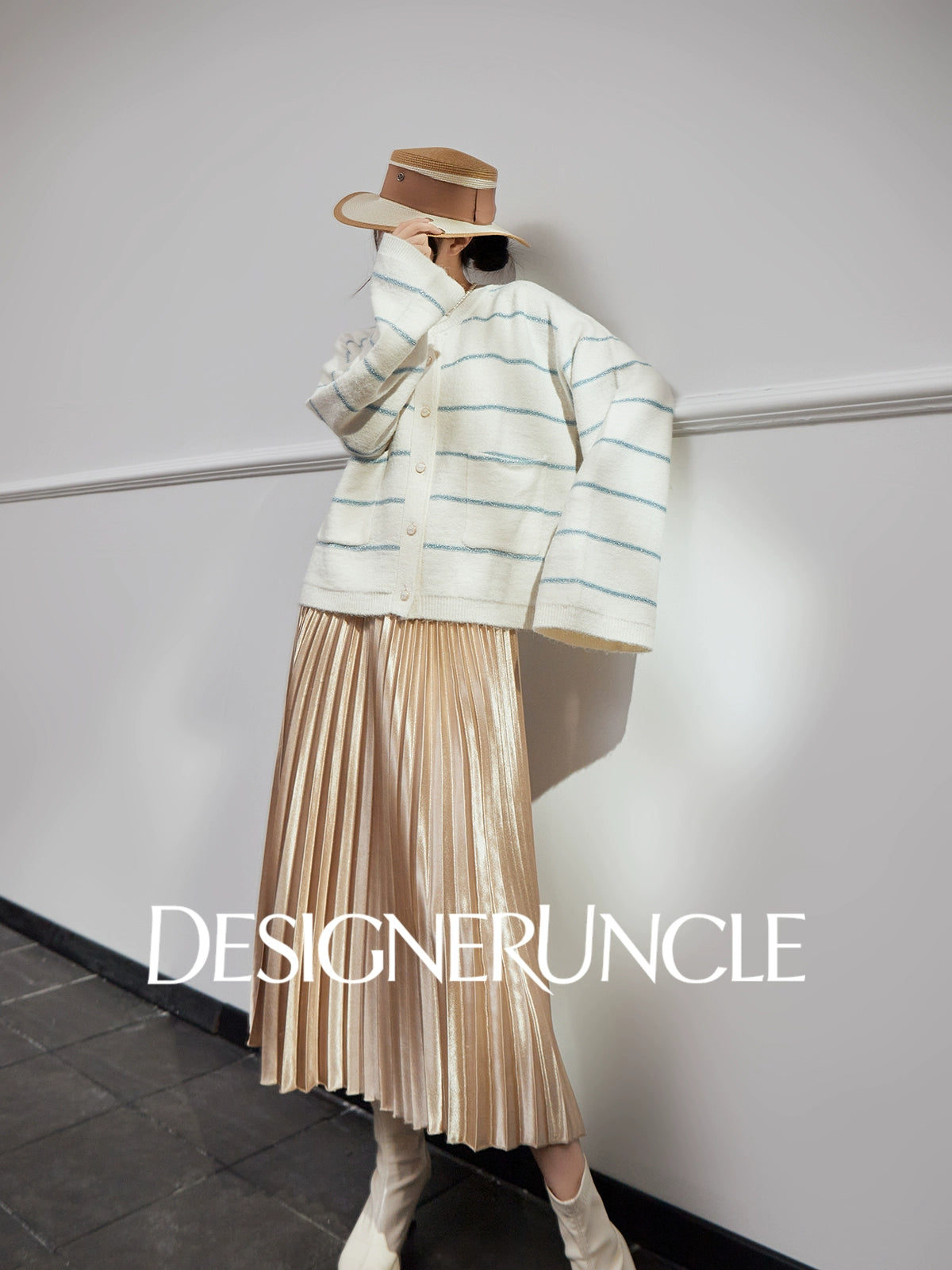 DGU| Off-white striped new light luxury niche design sweet and versatile double-knit top - TRUST.