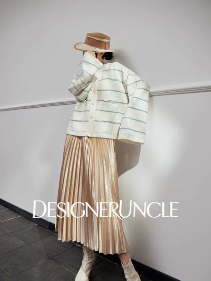 DGU| Off-white striped new light luxury niche design sweet and versatile double-knit top - TRUST.