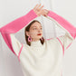 Fall autumn turtleneck contrast pink white colorblock loose sweater - Daniq  (V)