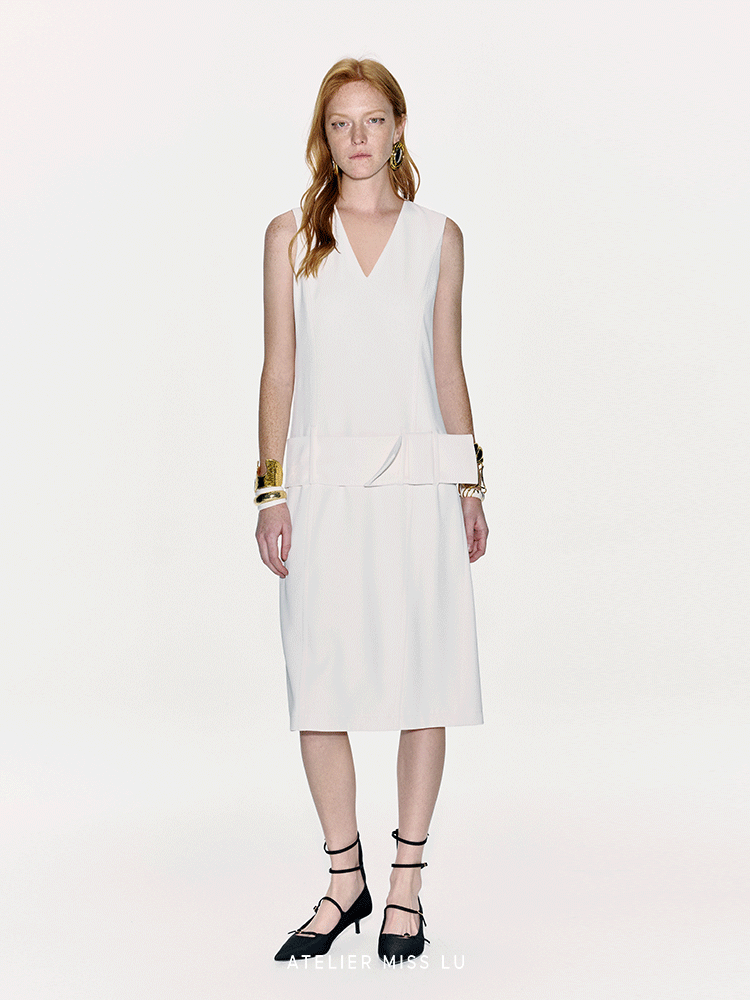 ATELIER MISS LU Ribbon Wide Waist-cinching Sleeveless Dress - BRIAN.