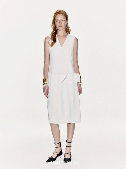 ATELIER MISS LU Ribbon Wide Waist-cinching Sleeveless Dress - BRIAN.