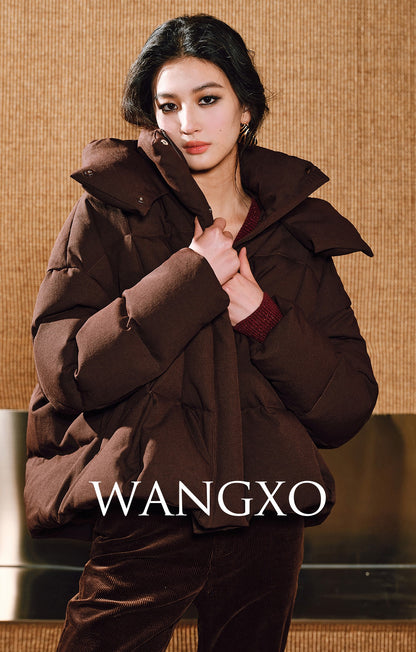 WANGXO | Lock-Temperature Hollow Yarn Hooded Short Down Puffer Jacket - VILA.