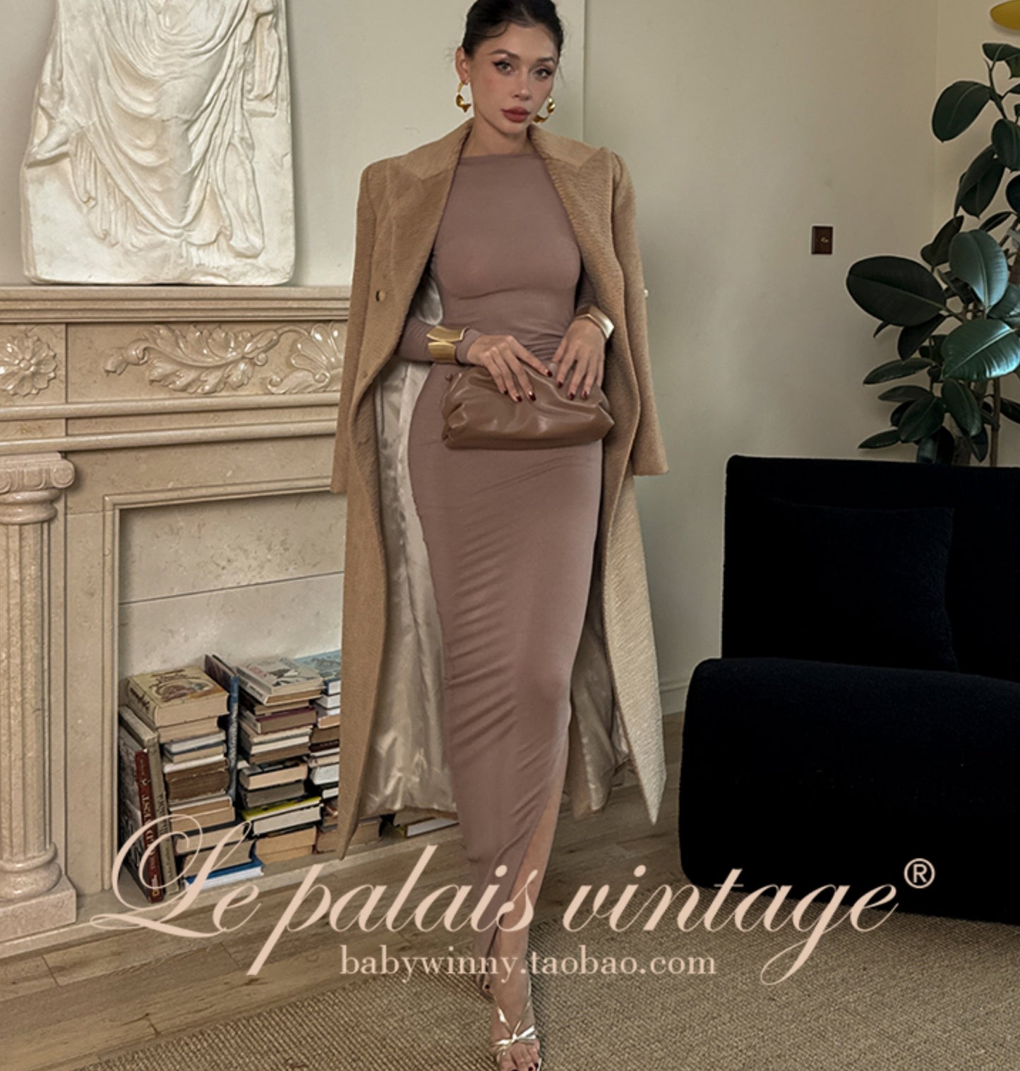 Le Palais Vintage Luxury Beige Suit Collar Long Sleeve Straight Long Winter Coat-KIKE.