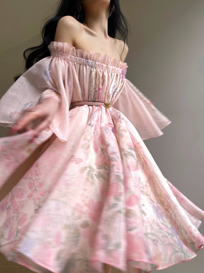 Aconiconi Luxury Off-Shoulder Flower Short Sleeve bridal baby doll Dress - Magnolia Lotus Fragrance