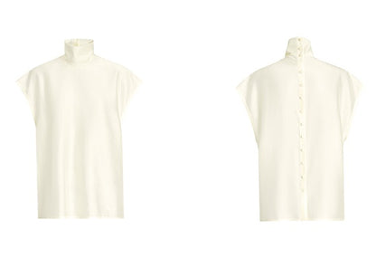 ZHUCHONGYUN  beige collar high neck sleeveless top-HISOKA.