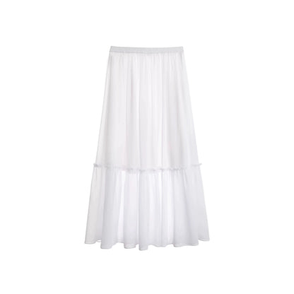 NOTHING WRITTEN fixed spinning silk micro sheer mesh elastic waist long skirt-HAZEL.