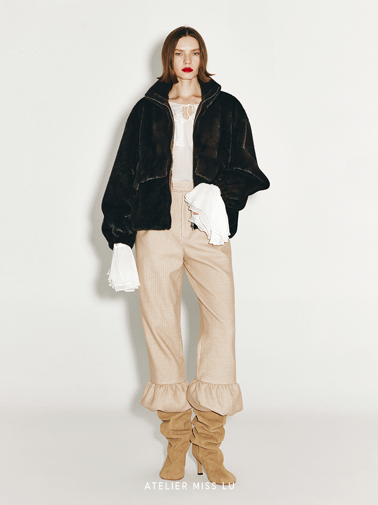 ATELIER MISS LU Large Pocket Design Faux Fur Zip Jacket - SAMPSON.