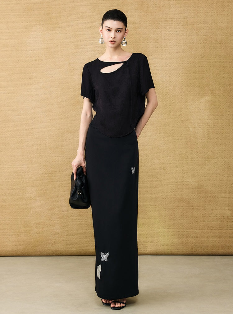 HECO Chinese butterfly bead embroidered slimming straight skirt - POLY.