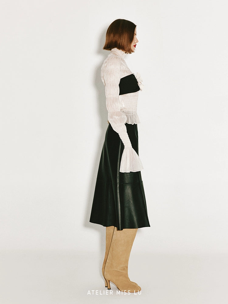 ATELIER MISS LU  multi-piece patchwork sheepskin umbrella skirt - BLUEBELL.