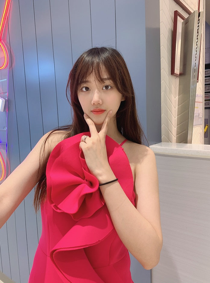 DOLLY Elegant French Style Sleeveless Ruffle Collar Slim Fit Midi Cocktail Dress-BANNIE