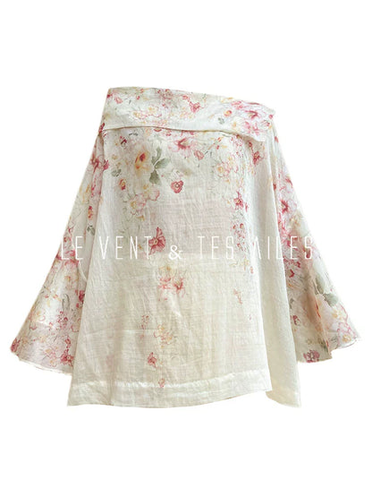LE VENT&TES AILES Floral-print off shoulder top Skirt trousers set-RINA.