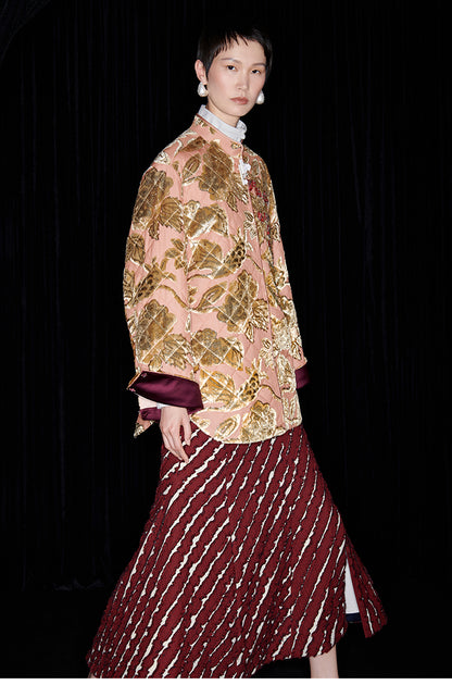 M essential Mackay designer embroidered lily of the valley quilted coat skirt set - nine.