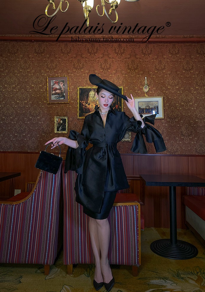 Le Palais Vintage Original Vintage Black Irregular Luxury High-waisted Pencil Skirt-GAL