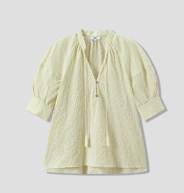 COMME MOI Yellow puff sleeve low-neck shirt - GRANT.