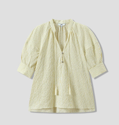 COMME MOI Yellow puff sleeve low-neck shirt - GRANT.