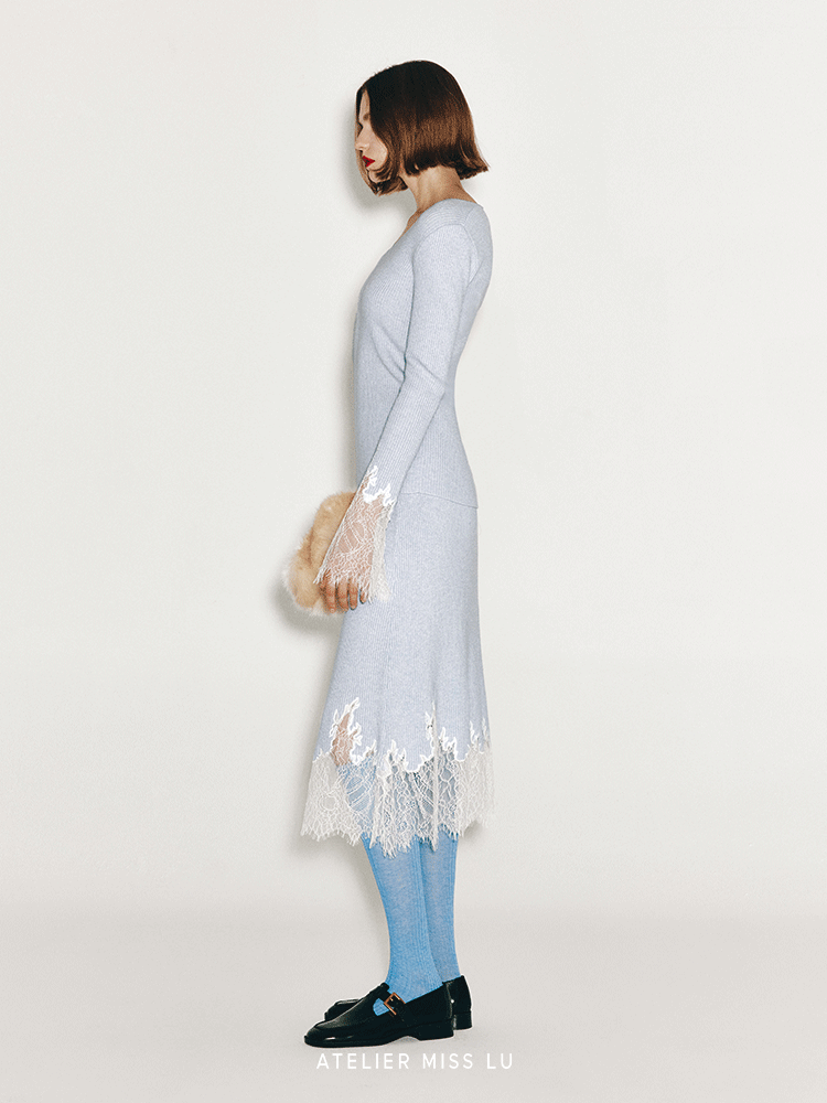 ATELIER MISS LU lace-panelled cashmere and wool-blend top - IRIS