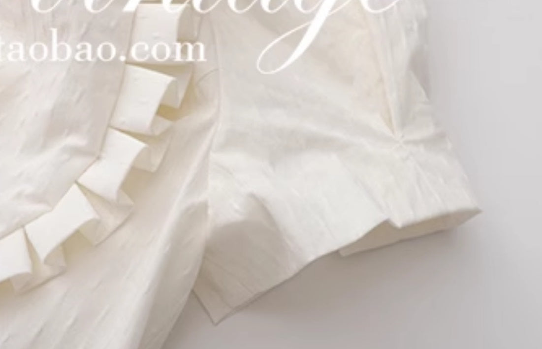 Le Palais Vintage French Girly Pure White Puff Sleeve Short Top and Ruffled Skirt-ASDA.