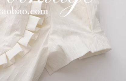 Le Palais Vintage French Girly Pure White Puff Sleeve Short Top and Ruffled Skirt-ASDA.