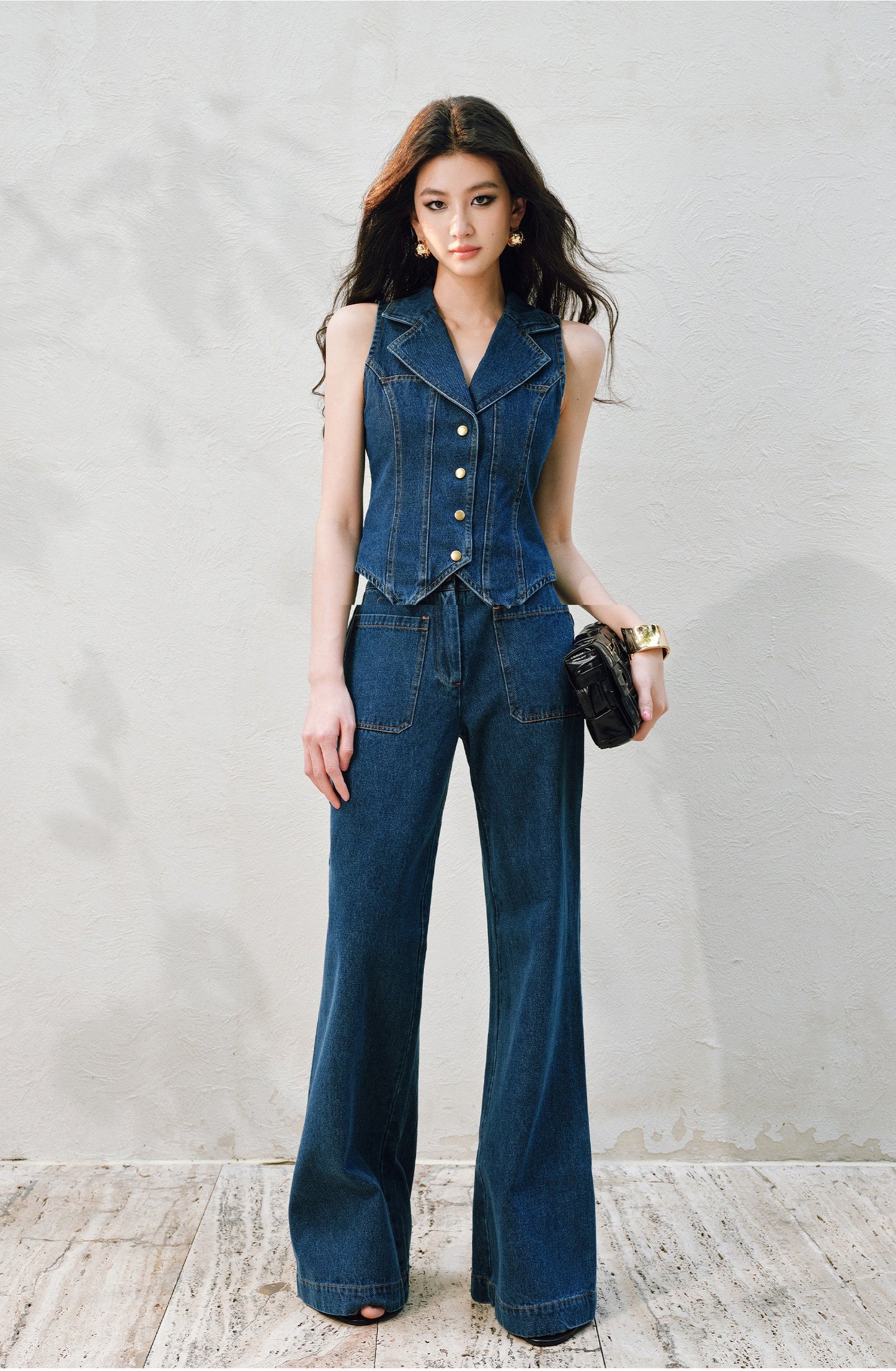 WANGXO | Airy Linen Cotton Blend Retro Denim Vest & Wide-Leg Pants Set  ZARA