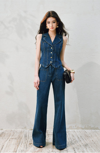 WANGXO | Airy Linen Cotton Blend Retro Denim Vest & Wide-Leg Pants Set  ZARA