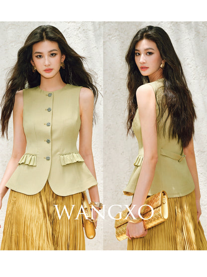 WANGXO |Custom Metal Buckle Round Neck Umbrella Hem Waist Vest- KIRA.