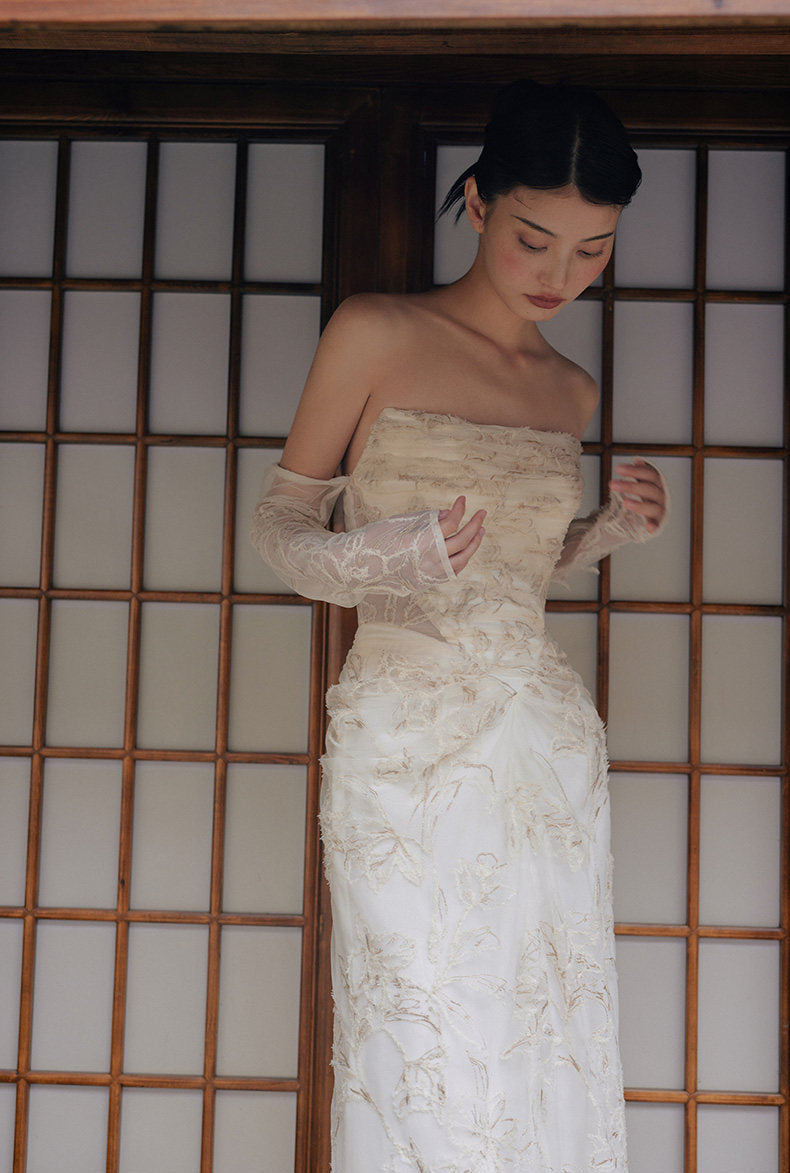 GOUDIN floral long bridal evening dress-NINA.