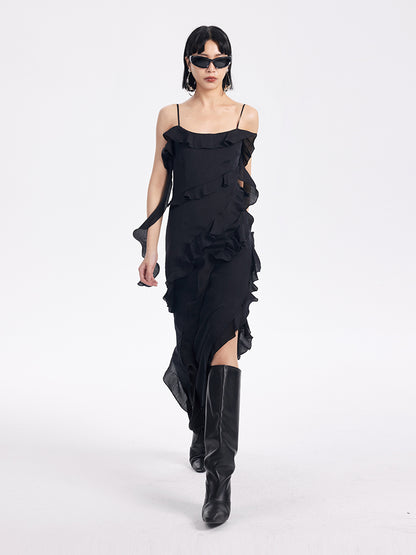 TINY IN ruffled side slit midi slip dress -KAKA
