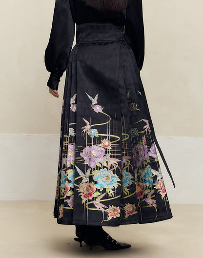 HECO 100% polyester Yarn-Dyed Hanfu Horse Face red black Skirt Woman - proud.