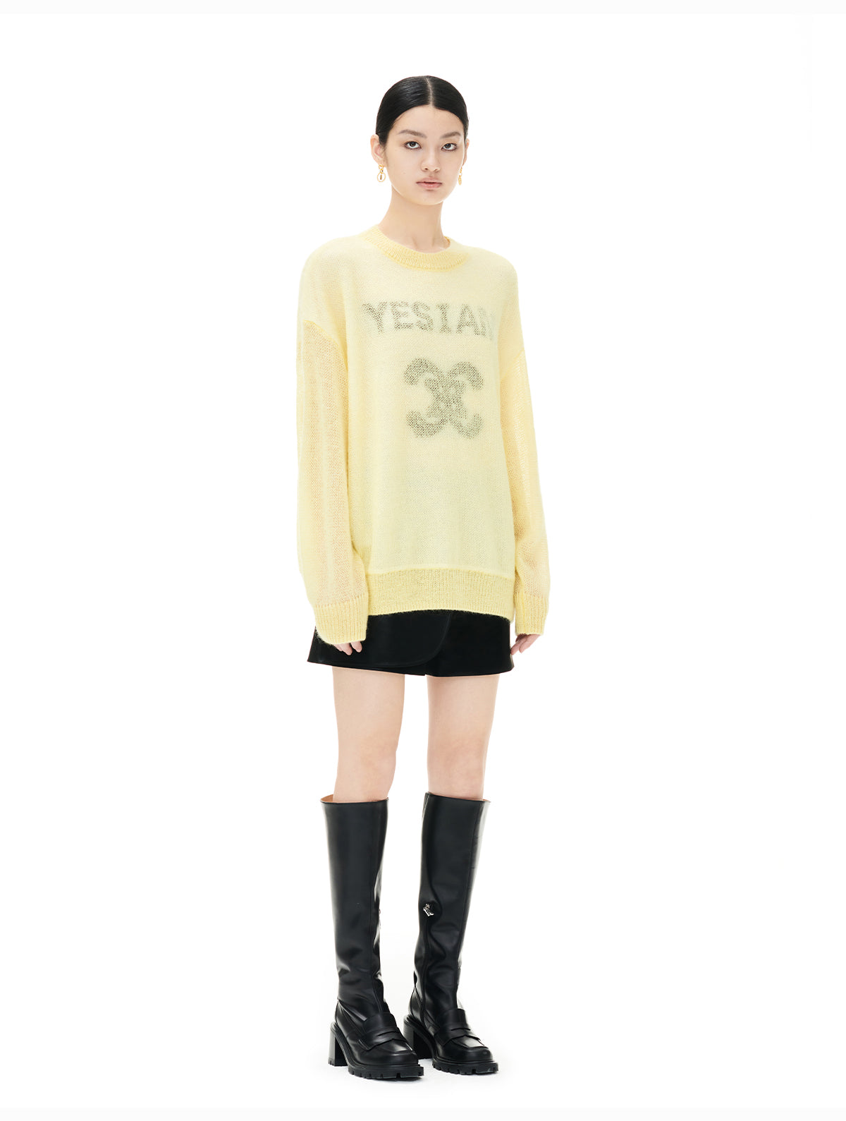 YES BY YESIR Fall/Winter Knitted Jumper Wool Mohair pullover - Auiy