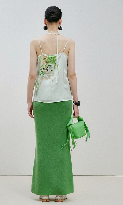 ZHUCHONGYUN flower draft lace-up mulberry silk suspender top-KAZUNARI.