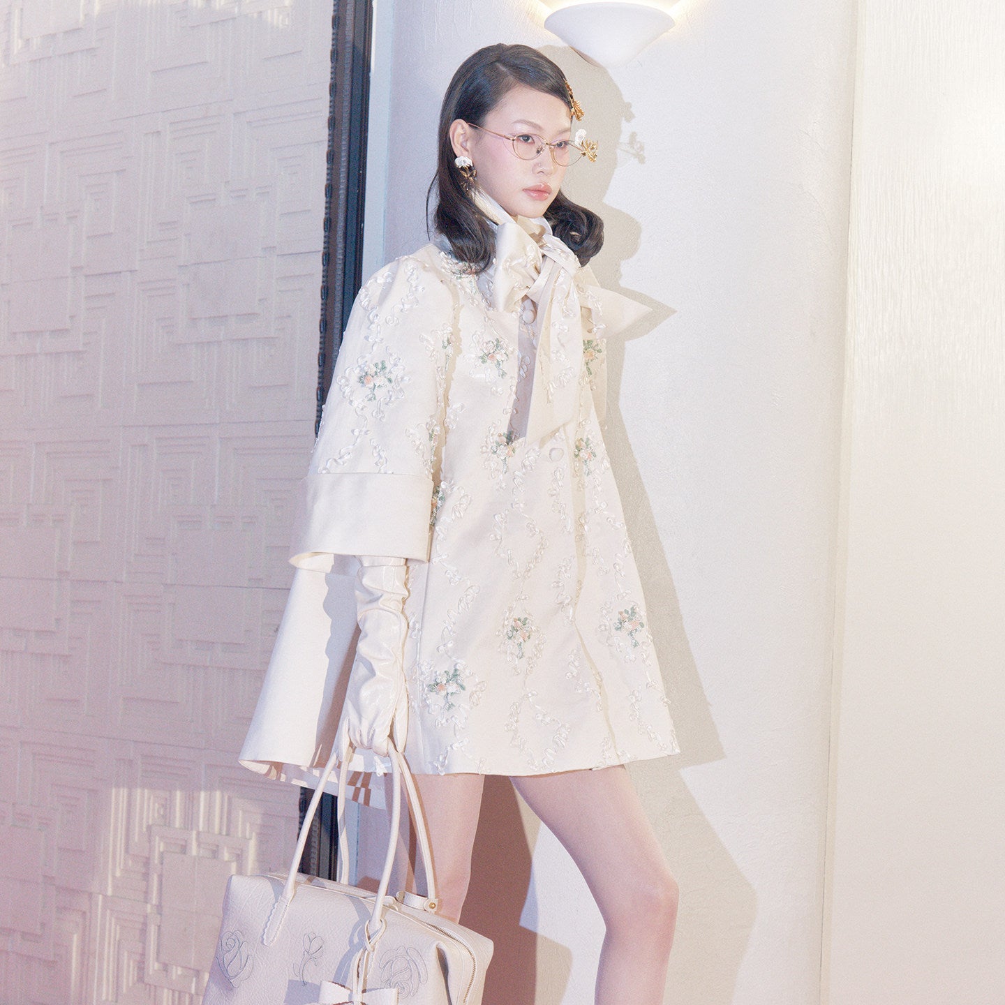 FAME Embroidered Long Coat, Loose A-Line Silhouette Top - HAKEEM