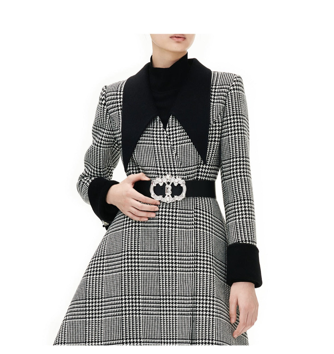 YES BY YESIR autumn winter houndtooth waist wool cashmere coat - Ambii