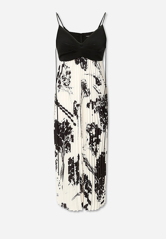 COMME MOI  resort style spliced strap bandeau print dress - SCARLET.