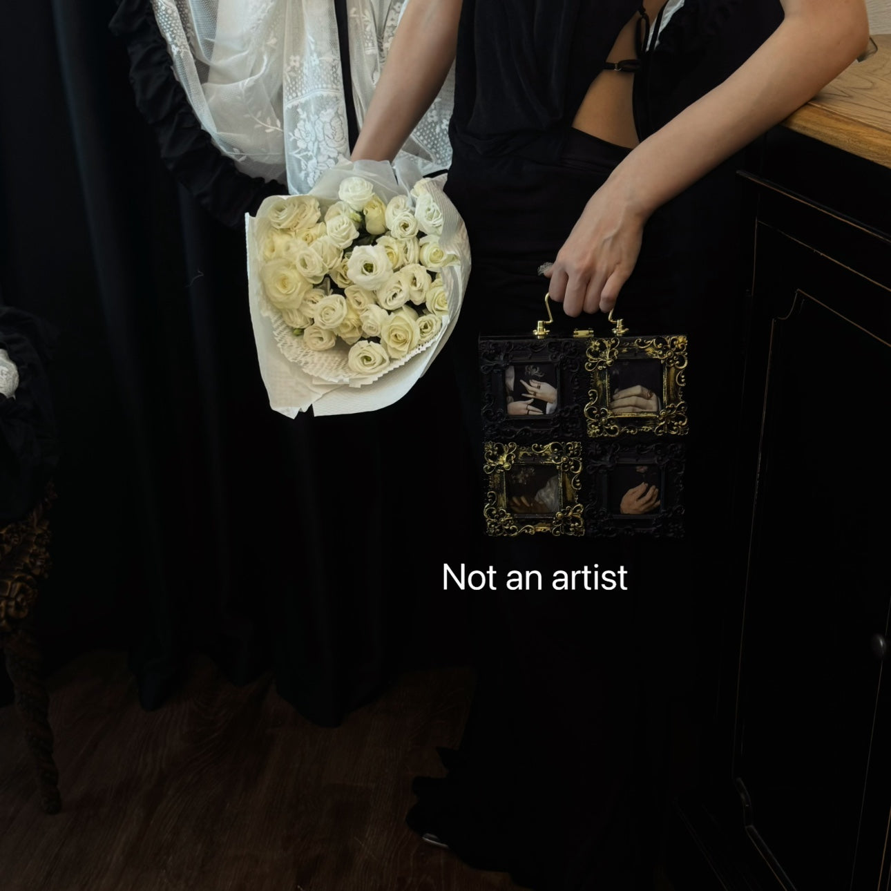 NOT AN ARTIST Vintage handmade black gold oil painting box clutch - MINQ.